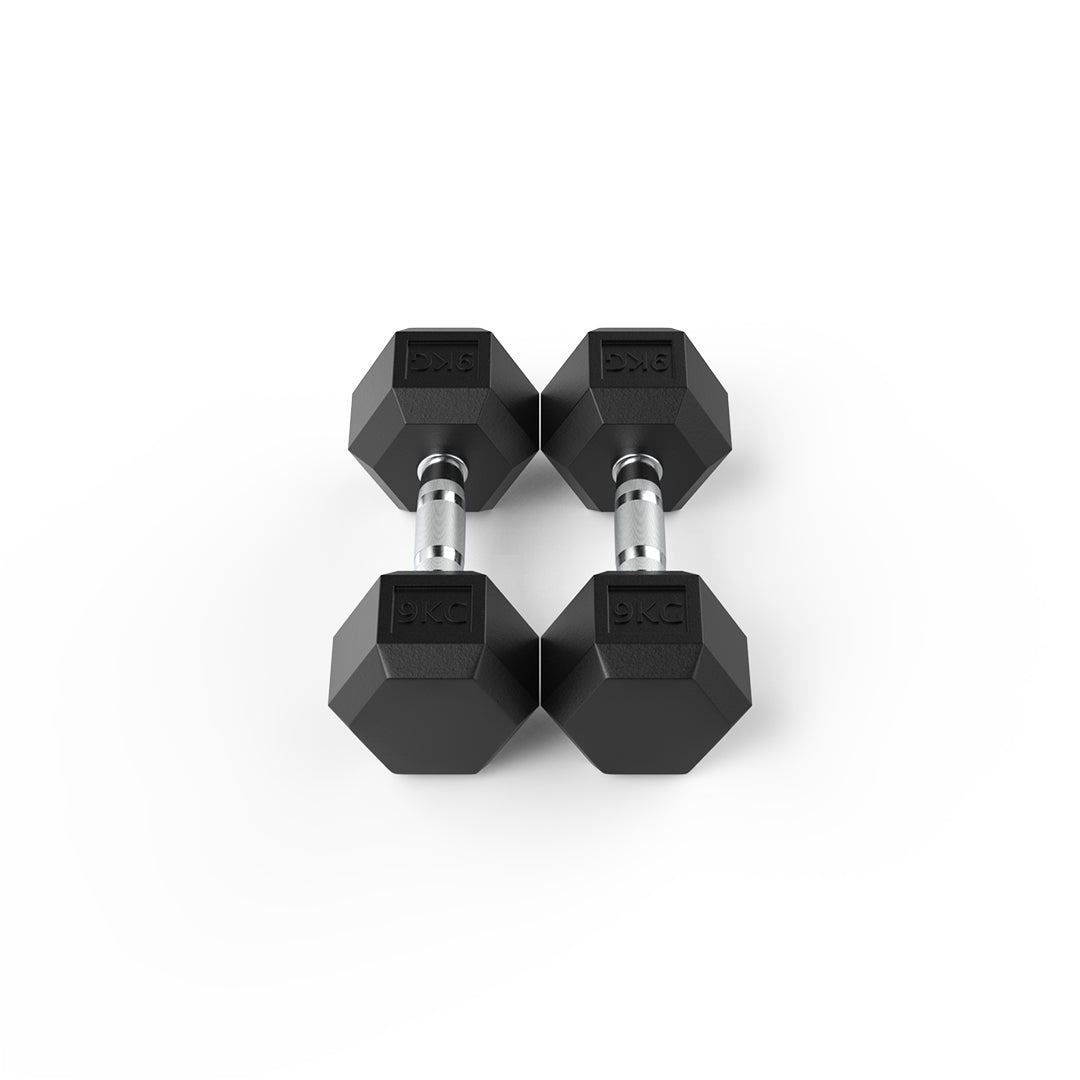 9kg Reeplex Rubber Hex Dumbbell