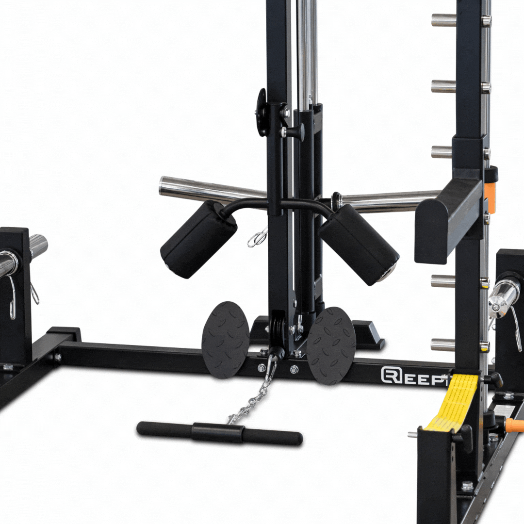 Reeplex RM90 Squat Rack with Smith Machine and Lat Pulldown + Seated Row