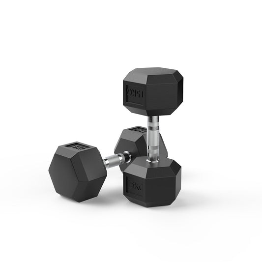 15kg Reeplex Rubber Hex Dumbbell