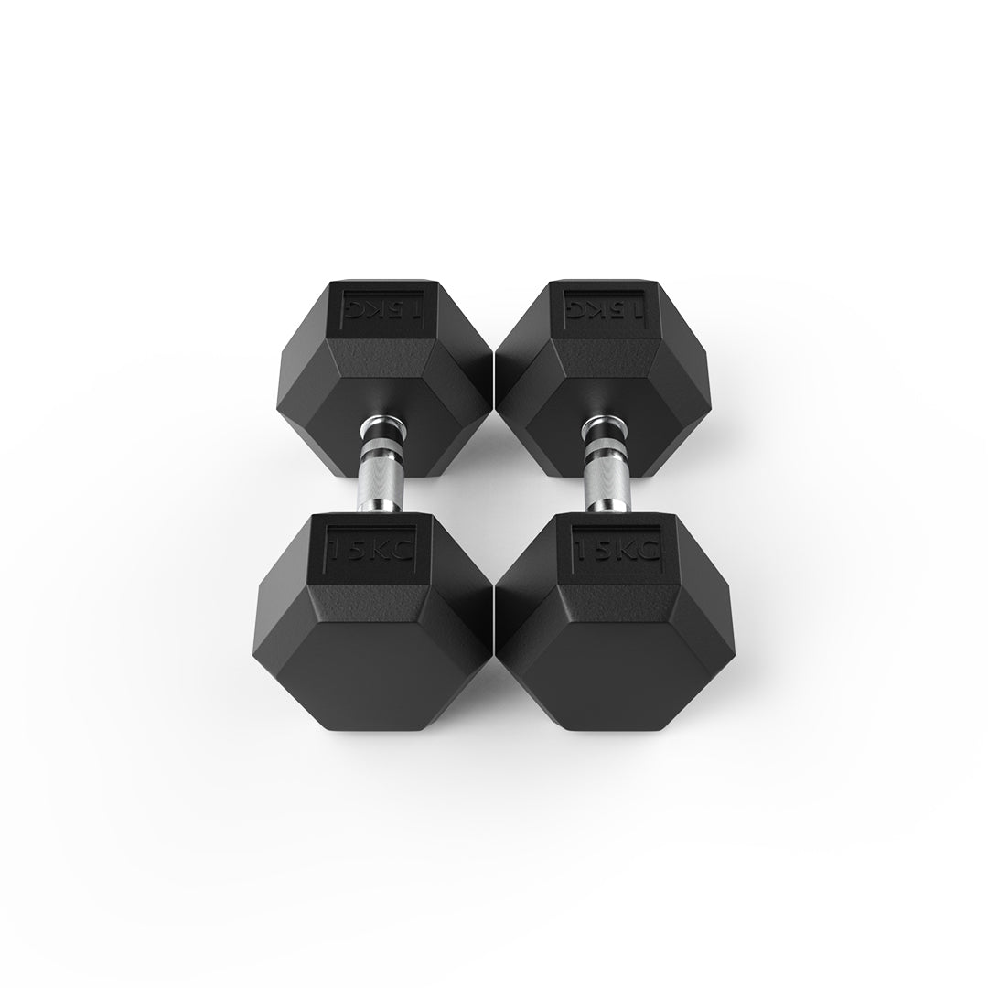 15kg Reeplex Rubber Hex Dumbbell