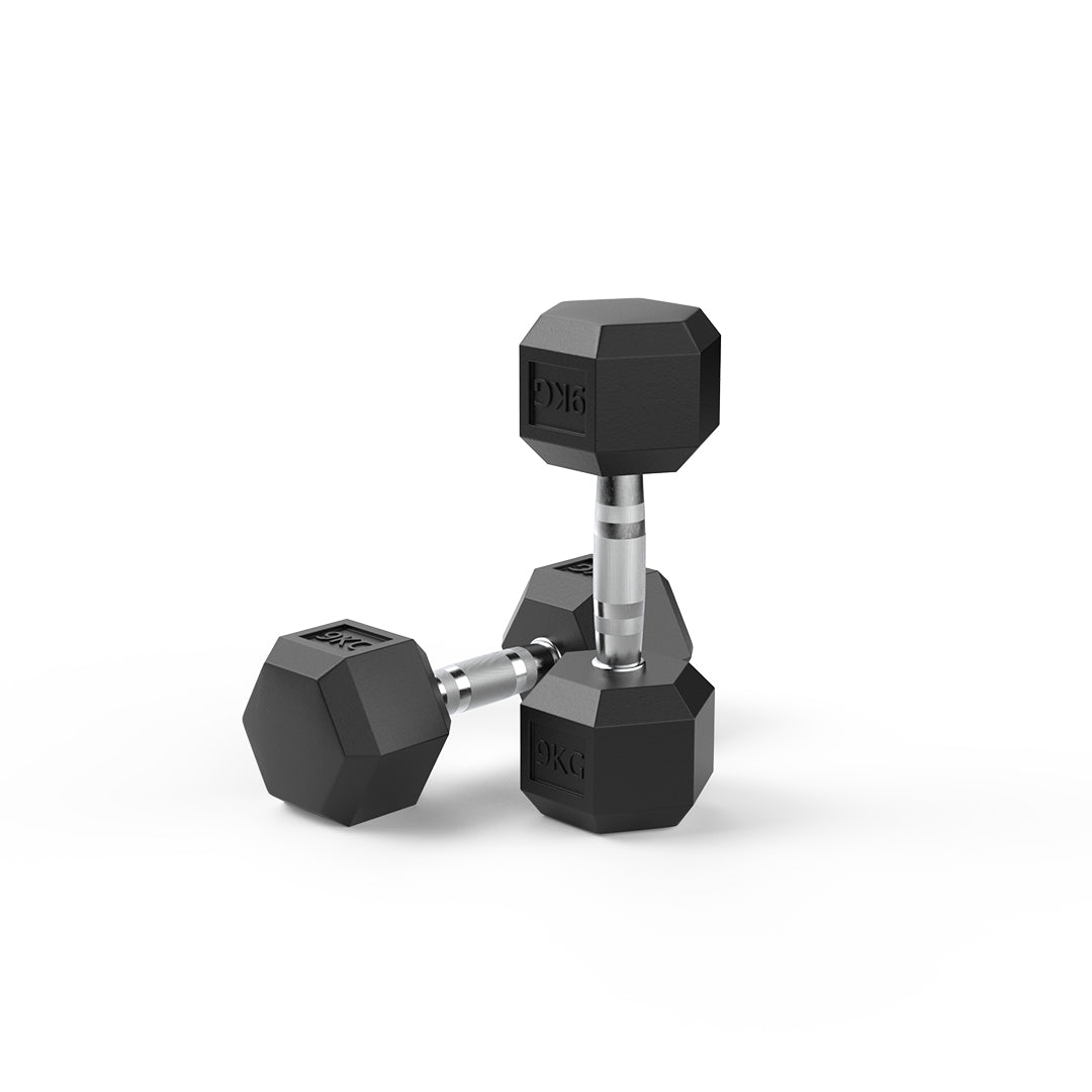 9kg Reeplex Rubber Hex Dumbbell